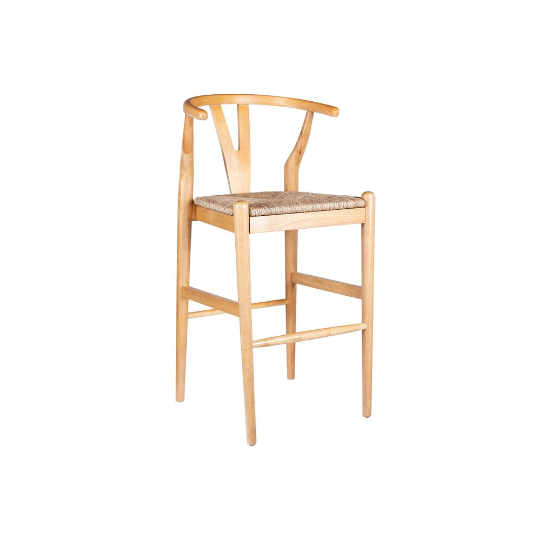 Minimalist Wisbon stool with natural wood grain and linen upholstery option